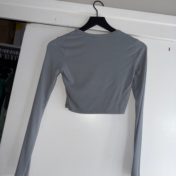 Garage Gray Blue Long Sleeve Fitted Crop Top - Picture 3 of 5